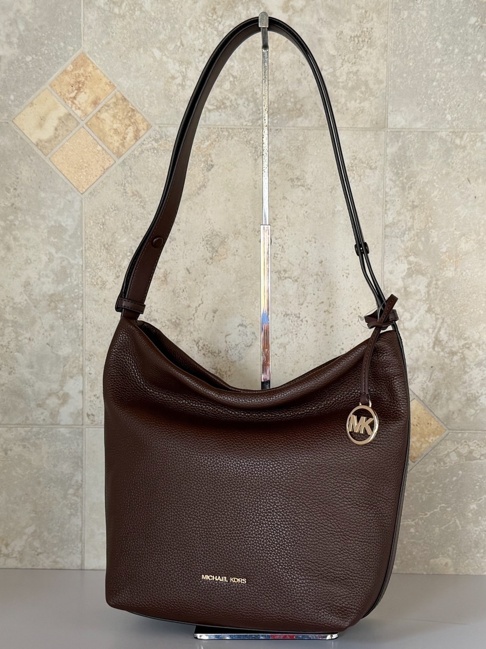 Michael Kors Roey Medium Bucket Slouchy Hobo Shoulder Bag Dark Brown